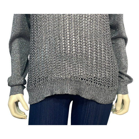 3-FOR-$30 Kenneth Cole Sz L Misha Pullover Sweater Mesh Knit Sparkly Silver New - Picture 5 of 11